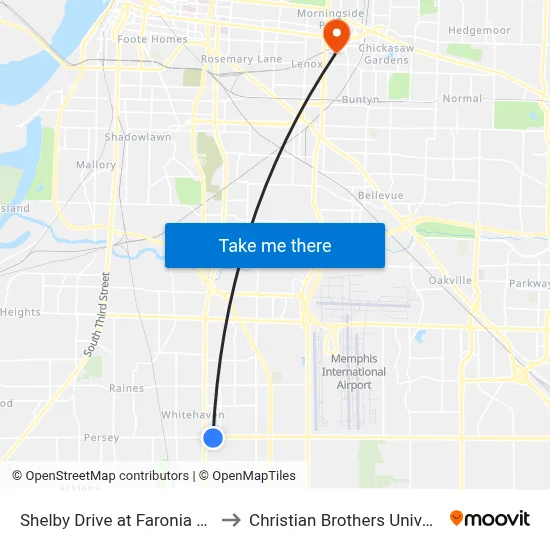 Shelby Drive at Faronia Road to Christian Brothers University map