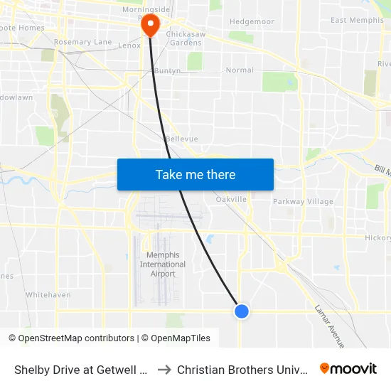 Shelby Drive at Getwell Road to Christian Brothers University map