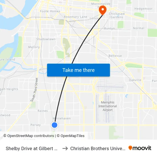 Shelby Drive at Gilbert Road to Christian Brothers University map