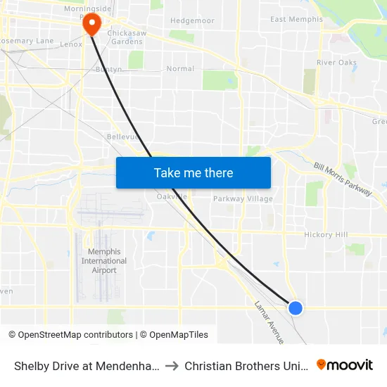 Shelby Drive at Mendenhall Road to Christian Brothers University map