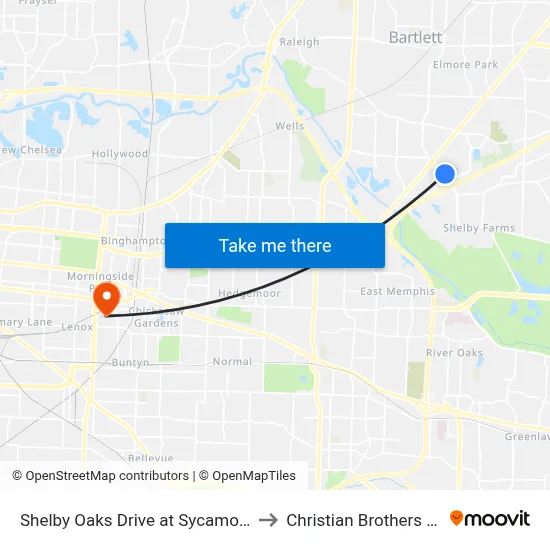 Shelby Oaks Drive at Sycamore View Road to Christian Brothers University map