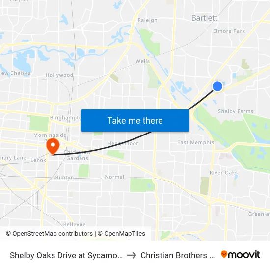 Shelby Oaks Drive at Sycamore View Road to Christian Brothers University map
