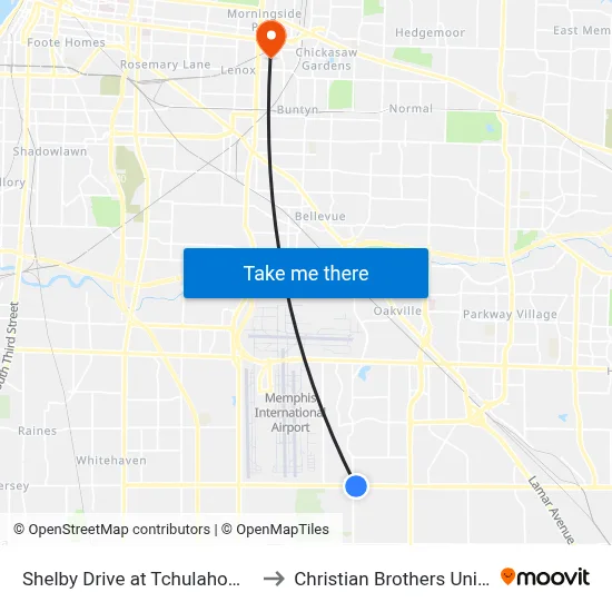 Shelby Drive at Tchulahoma Road to Christian Brothers University map