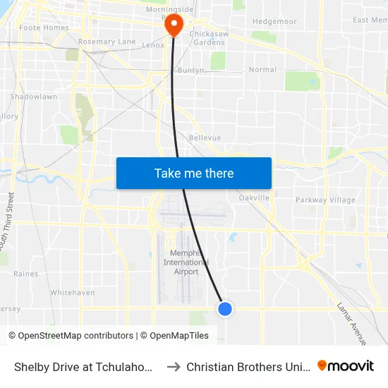 Shelby Drive at Tchulahoma Road to Christian Brothers University map
