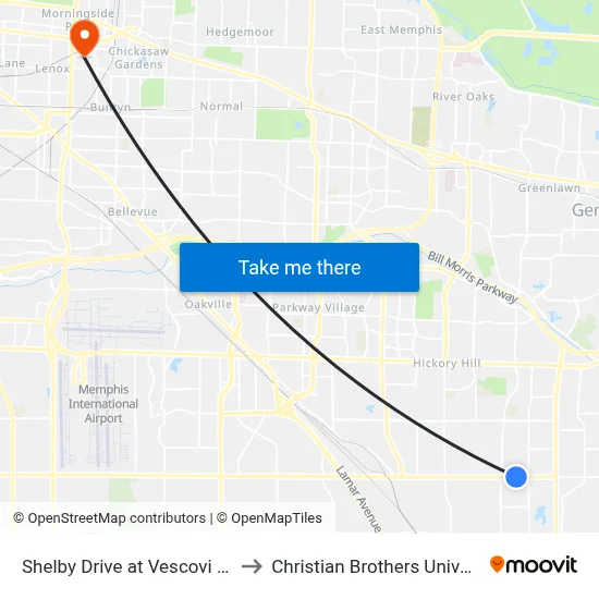 Shelby Drive at Vescovi Lane to Christian Brothers University map