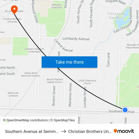 Southern Avenue at Semmes Street to Christian Brothers University map