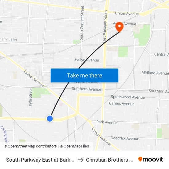 South Parkway East at Barksdale Street to Christian Brothers University map