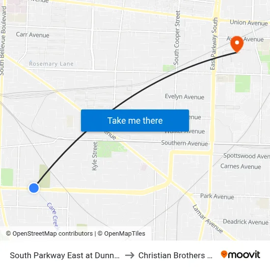 South Parkway East at Dunnavant Street to Christian Brothers University map