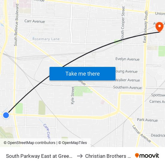 South Parkway East at Greenwood Street to Christian Brothers University map