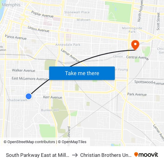 South Parkway East at Miller Street to Christian Brothers University map