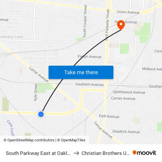 South Parkway East at Oaklawn Street to Christian Brothers University map