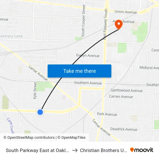 South Parkway East at Oaklawn Street to Christian Brothers University map