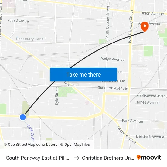 South Parkway East at Pillow Street to Christian Brothers University map