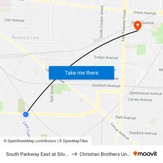 South Parkway East at Silver Street to Christian Brothers University map