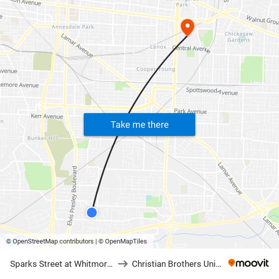 Sparks Street at Whitmore Road to Christian Brothers University map