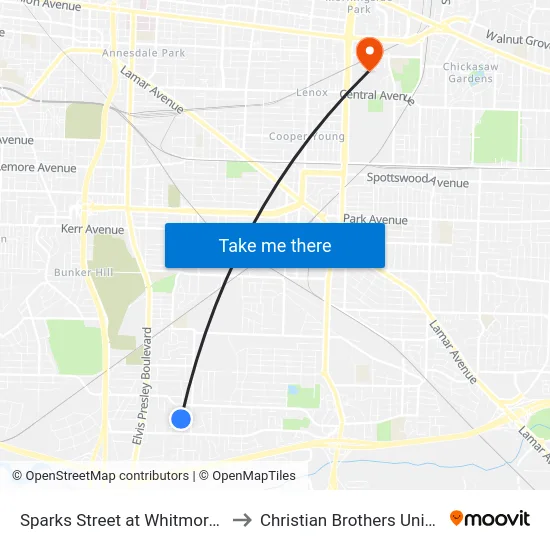 Sparks Street at Whitmore Road to Christian Brothers University map