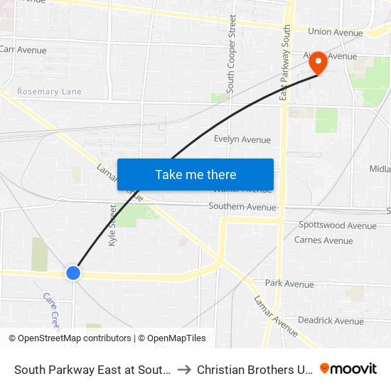 South Parkway East at South Willett St to Christian Brothers University map