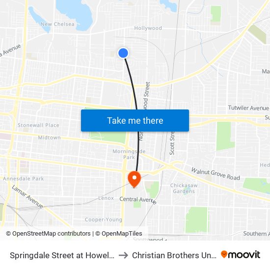 Springdale Street at Howell Avenue to Christian Brothers University map