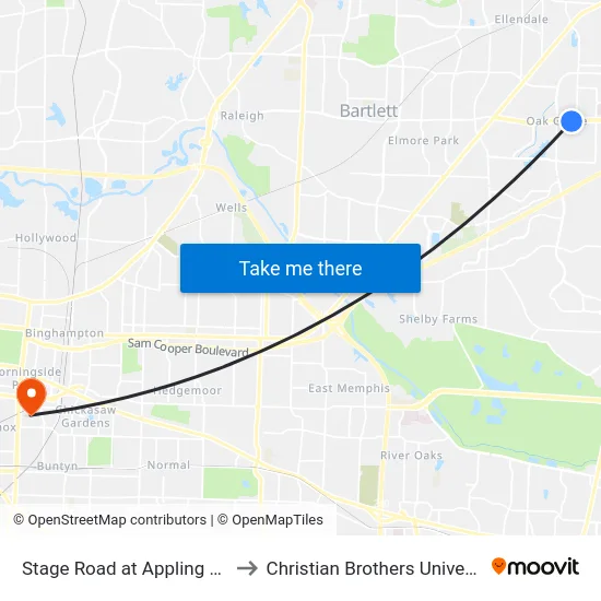 Stage Road at Appling Way to Christian Brothers University map