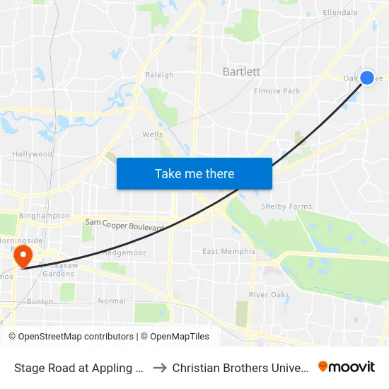 Stage Road at Appling Way to Christian Brothers University map