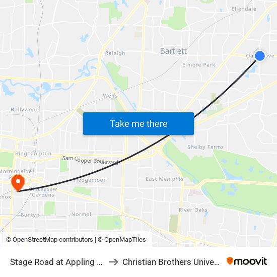 Stage Road at Appling Way to Christian Brothers University map