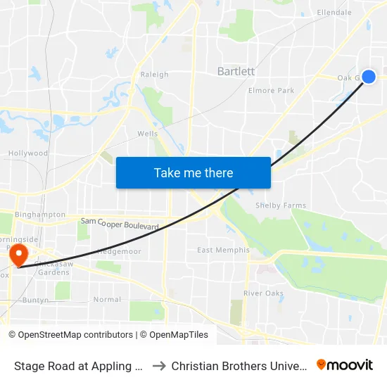 Stage Road at Appling Way to Christian Brothers University map