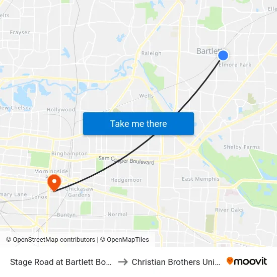 Stage Road at Bartlett Boulevard to Christian Brothers University map