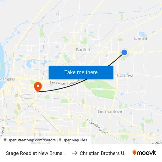 Stage Road at New Brunswick Road to Christian Brothers University map