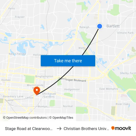 Stage Road at Clearwood Road to Christian Brothers University map