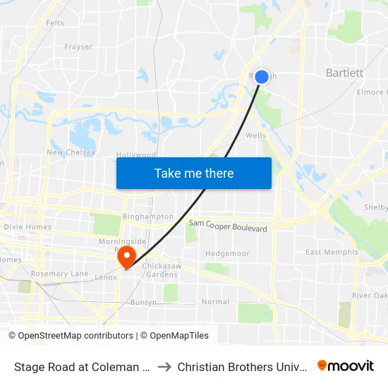 Stage Road at Coleman Road to Christian Brothers University map