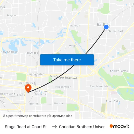 Stage Road at Court Street to Christian Brothers University map