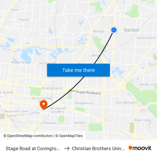 Stage Road at Covington Pike to Christian Brothers University map