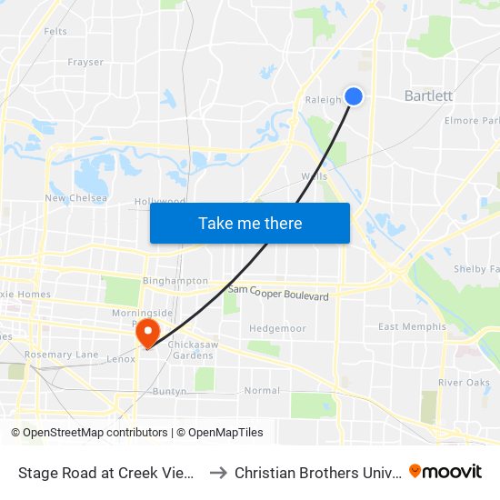 Stage Road at Creek View Drive to Christian Brothers University map