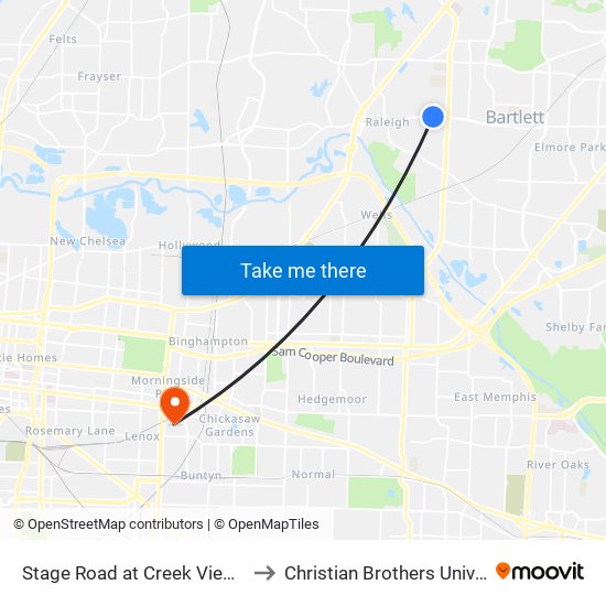 Stage Road at Creek View Drive to Christian Brothers University map