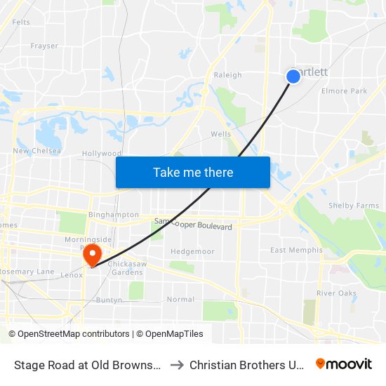 Stage Road at Old Brownsville Road to Christian Brothers University map