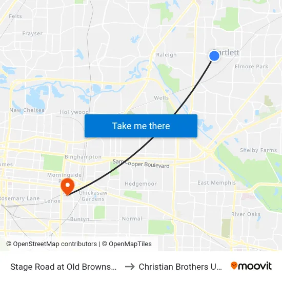 Stage Road at Old Brownsville Road to Christian Brothers University map