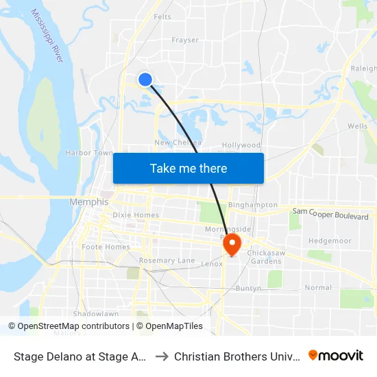 Stage Delano at Stage Avenue to Christian Brothers University map