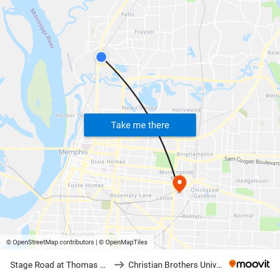 Stage Road at Thomas Street to Christian Brothers University map