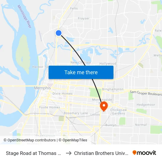 Stage Road at Thomas Street to Christian Brothers University map