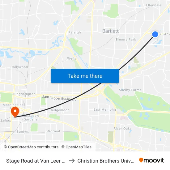 Stage Road at Van Leer Drive to Christian Brothers University map