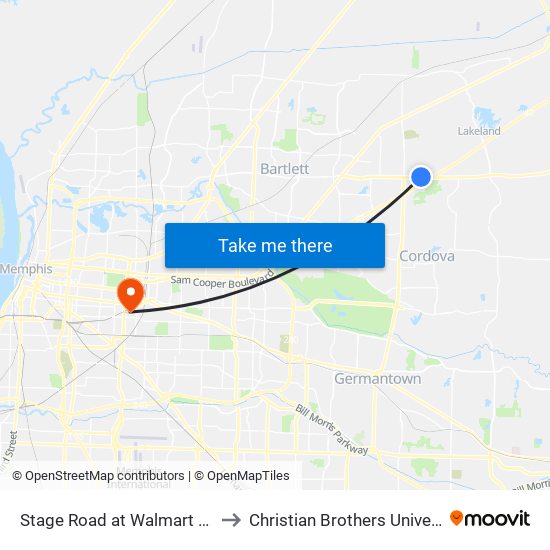 Stage Road at Walmart Drive to Christian Brothers University map