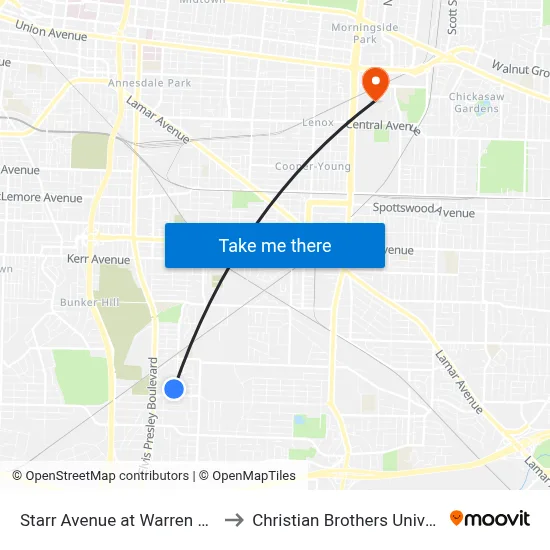 Starr Avenue at Warren Street to Christian Brothers University map