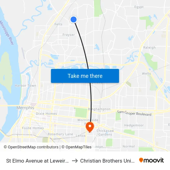 St Elmo Avenue at Leweir Street to Christian Brothers University map