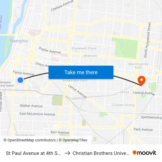 St Paul Avenue at 4th Street to Christian Brothers University map
