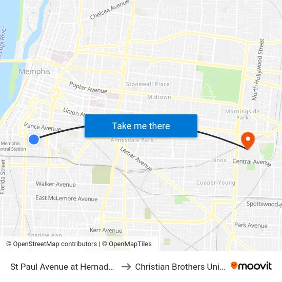St Paul Avenue at Hernado Street to Christian Brothers University map