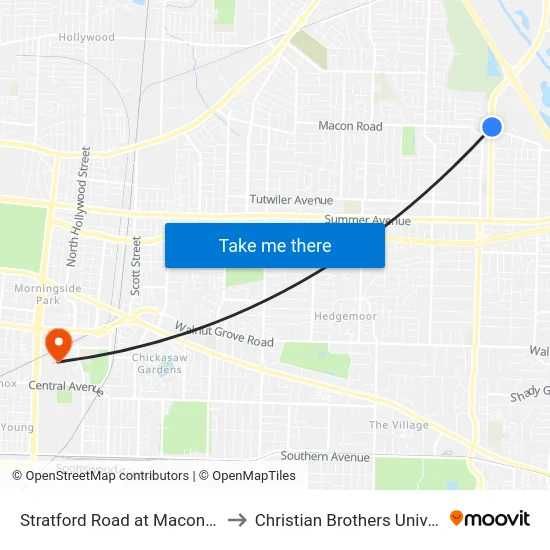 Stratford Road at Macon Road to Christian Brothers University map