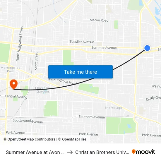 Summer Avenue at Avon Street to Christian Brothers University map