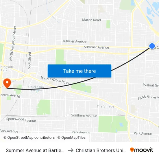 Summer Avenue at Bartlett Road to Christian Brothers University map