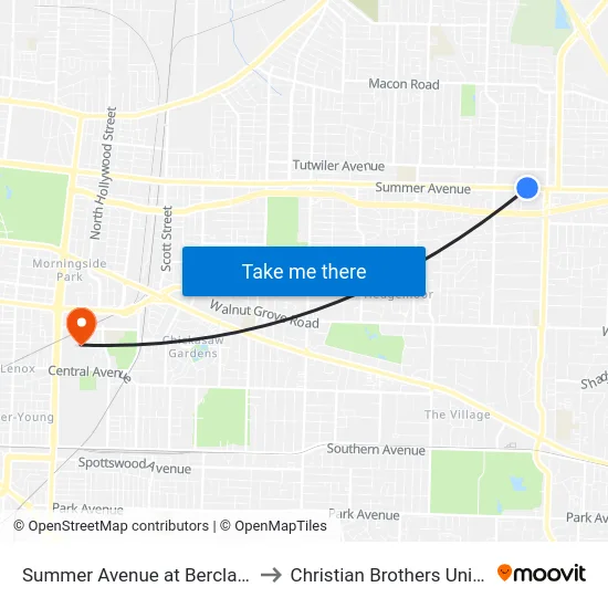 Summer Avenue at Berclair Road to Christian Brothers University map