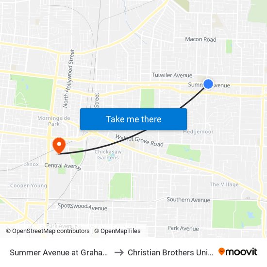 Summer Avenue at Graham Road to Christian Brothers University map